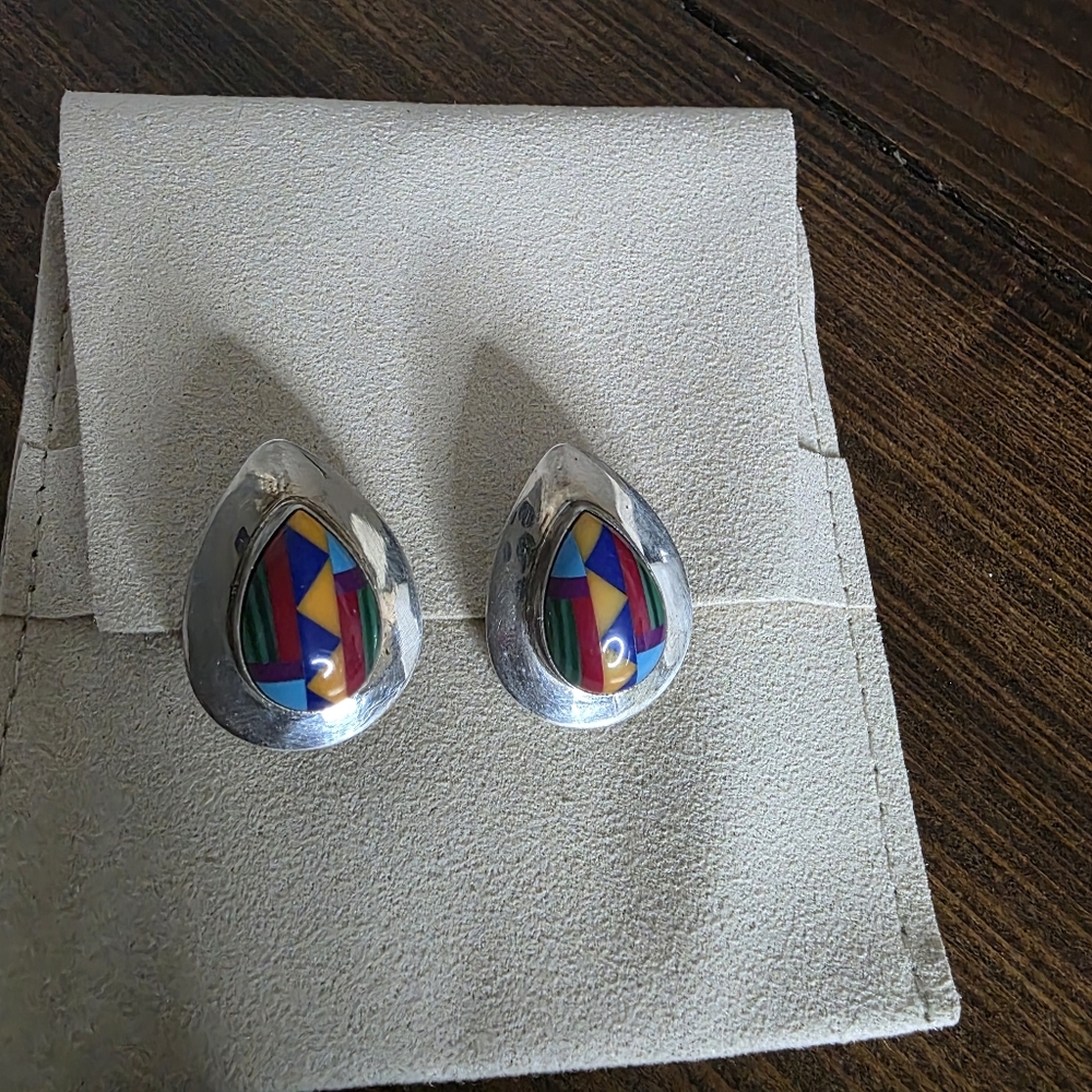 Colorful Teardrop Inlay Earrings - Multicolor - Picture 4 of 5